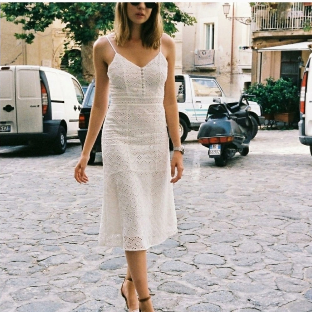 & other stories white eyelet midi dress